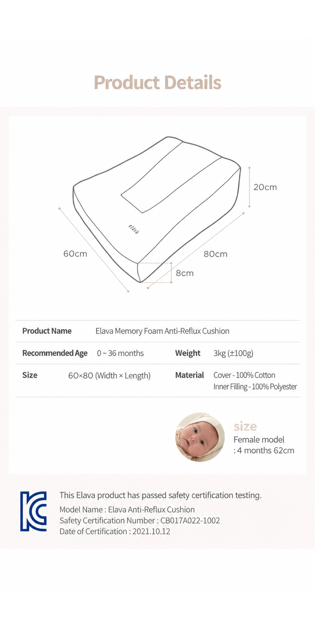 Elava Anti-Reflux Memory Foam Cushion