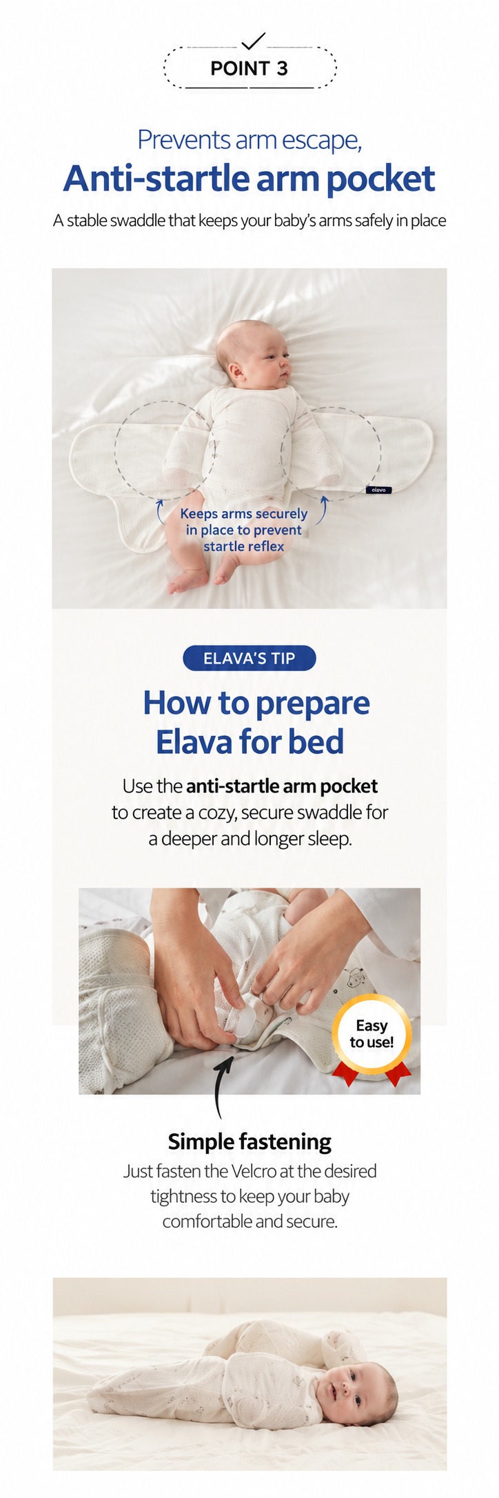 Elava Legs-out Swaddle with Silent Velcro Wrap